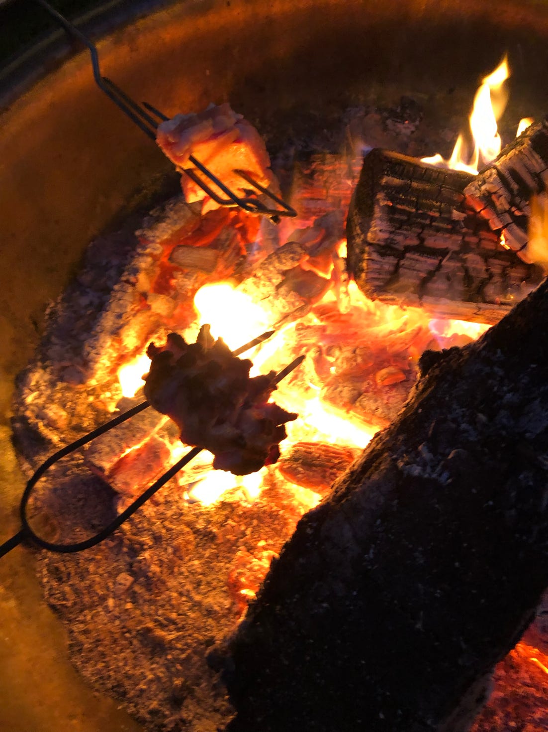 russian pork fat cooked on fire